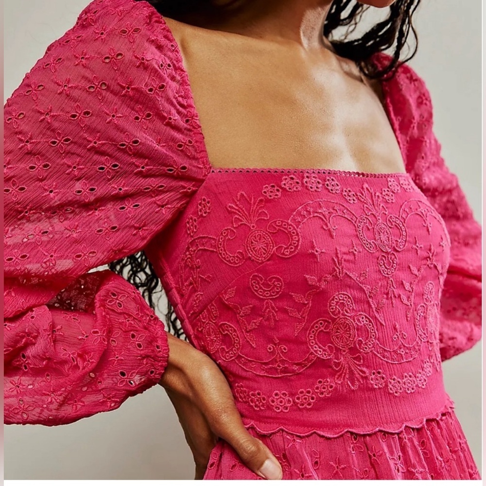 NWT Free People Malina Dress Strangelove Pink Eyelet Embroidered Boho Size M - Picture 2 of 10